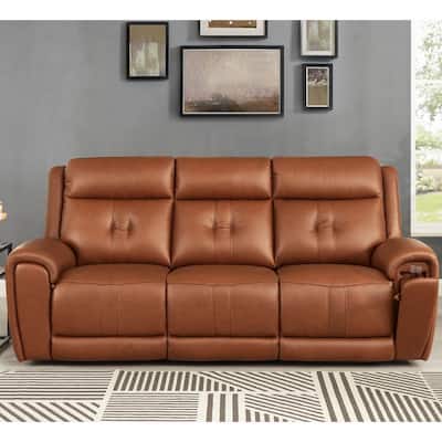Hydeline Emma Zero Gravity Power Recline and Headrest Top Grain Leather Sofa Couch with Cup Holders