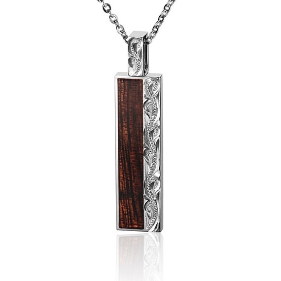 Hawaiian Koa Wood Necklace Sterling Silver Pendant 18" Chain