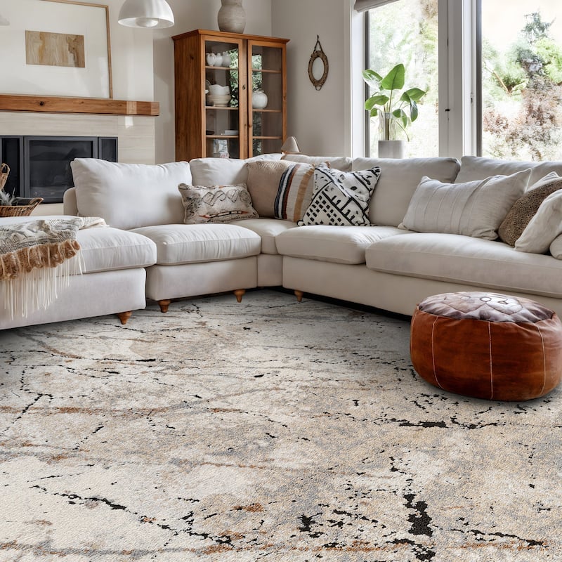 Marble Flow Area Rug - Rug for Living Room, Bedroom - Easy to Clean, Durable Polypropylene/Polyester with Jute Backing