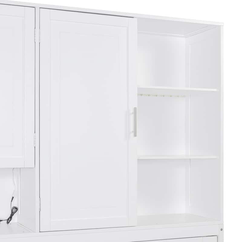 Twin/Full Size Murphy Bed Wall Bed with Top Cabinet, Shelves, Light, USB, and Storage, Space-Saving Foldable Design
