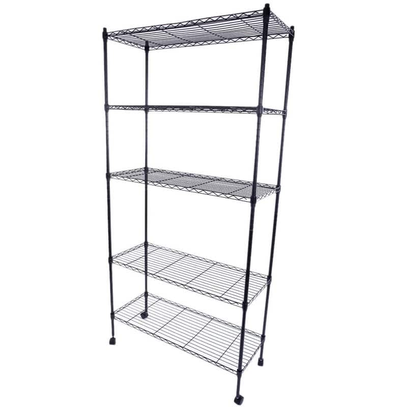 5-Layer Plastic Coated Iron Shelf with 1.5" Nylon Wheels Black