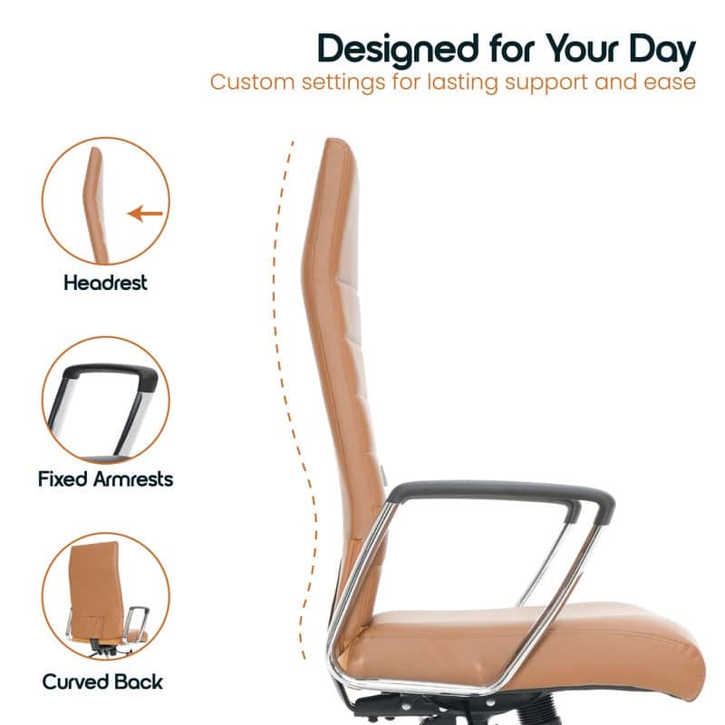 Hilton Modern High Back Ergonomic Leather Office Chair with Adjustable Height, Swivel, and Tilt for Conference or Executive Desk