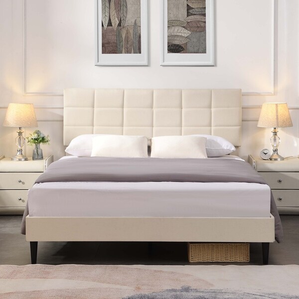 Modern Platform Bed Frame with Upholstered Headboard Sturdy