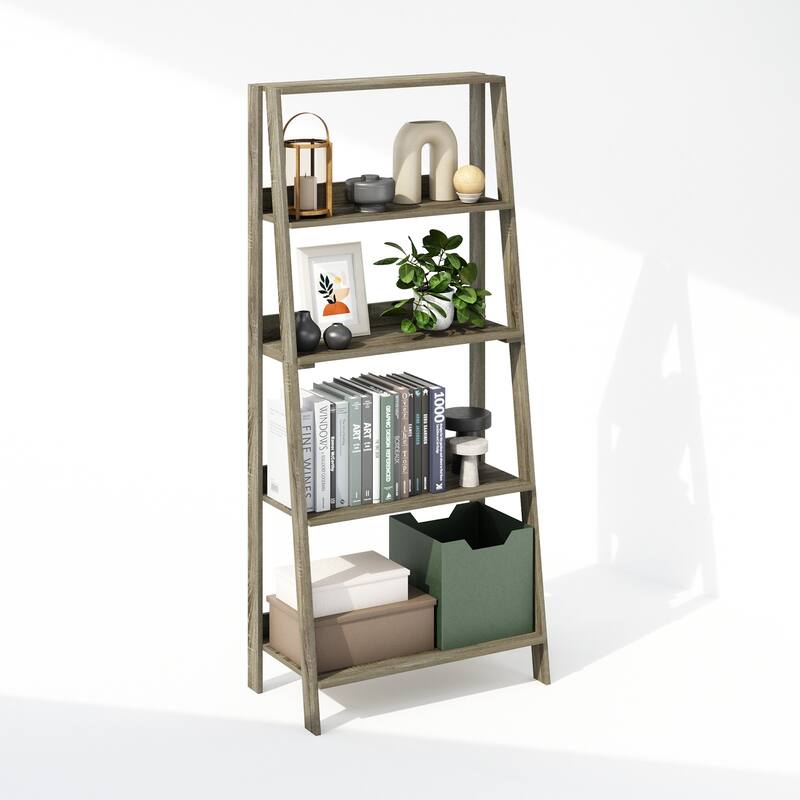 53.54 in. Tall Gray Oak Wood 5-Shelf Bookcase