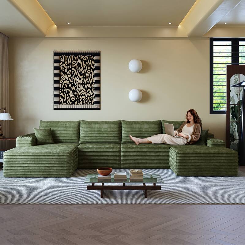 135-in Casual Green 4 -seater Left Reclining Sectional - 8' x 10'