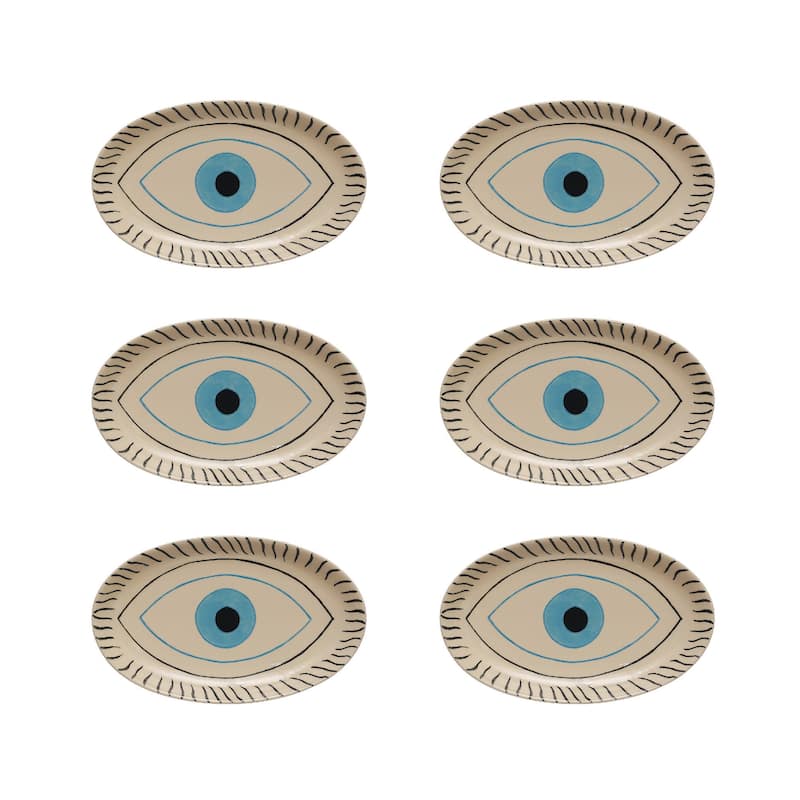 Stoneware Plate with Eye Design - 11.6"L x 7.0"W x 1.1"H - Multi - 1 Piece - 11.6"L x 7.0"W x 1.1"H