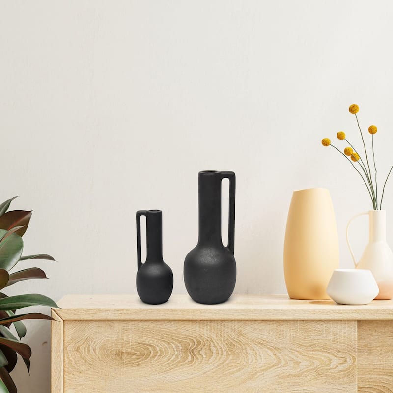Black Ceramic Decorative Water Jugs Set of Two Modern Accent Vases