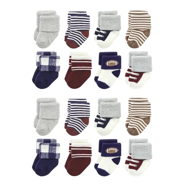 slide 1 of 1, Hudson Baby Cotton Rich Baby Terry Socks 16-Pack, Football 0-6 Months - Football
