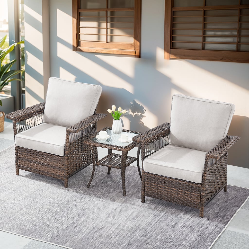 Gymojoy 4PCS Outdoor Sofa Patio Chairs with Coffee Table - Brown