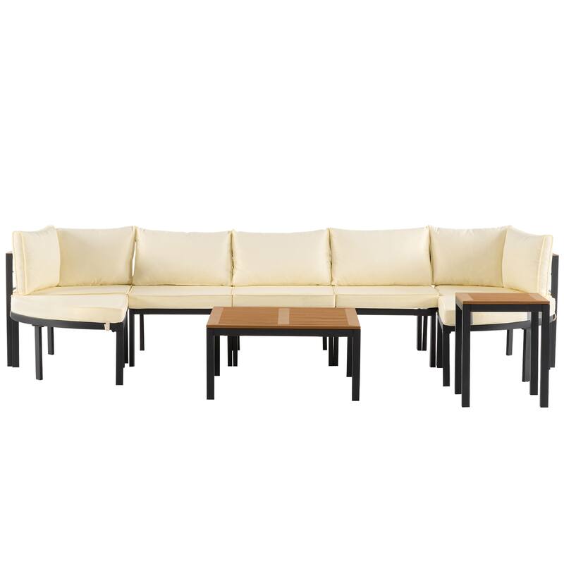 Modular Outdoor Sofa Set with Coffee Table, Ottoman & Cushions