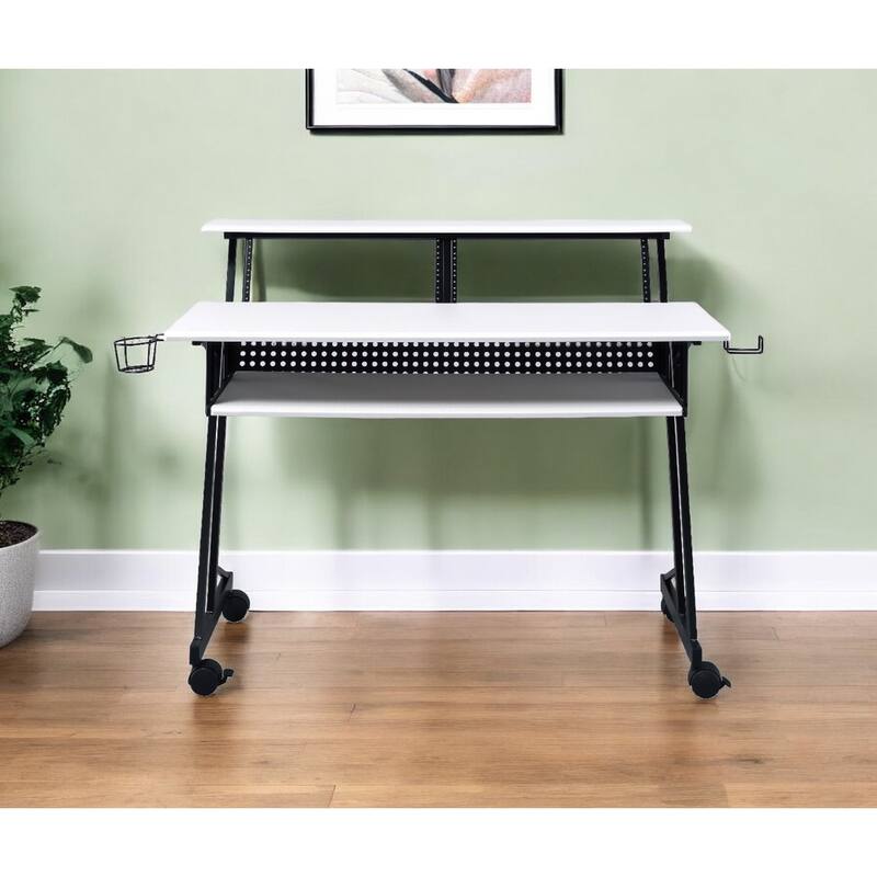HomeRoots 47" White and Black Computer Desk - Black