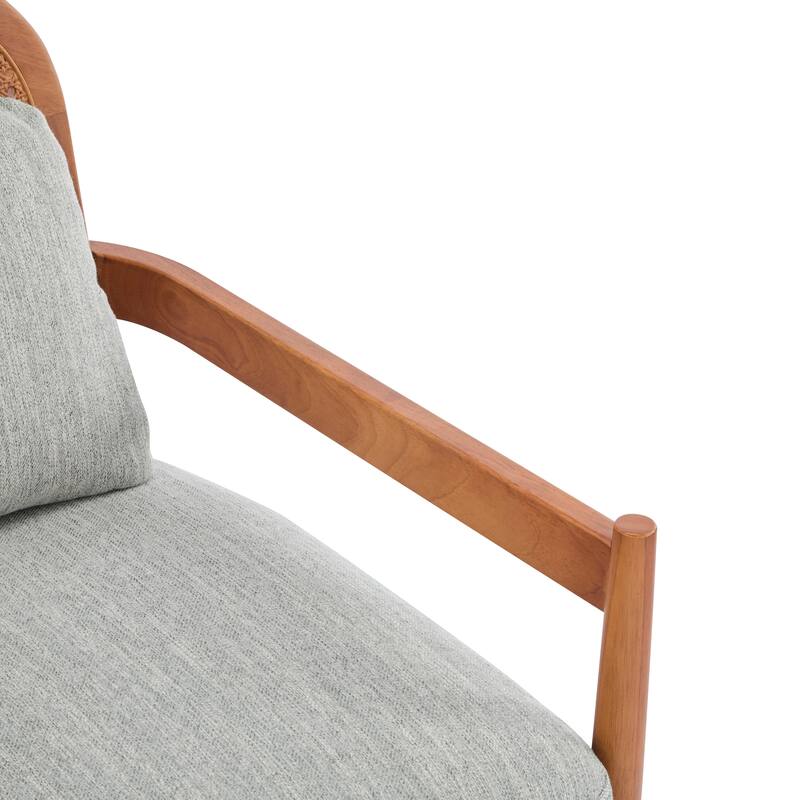 [Set Of 2] 26.6" Accent Chair With Walnut Finish Solid Wood Frame And Rattan Backrest,Comfy Armchairs