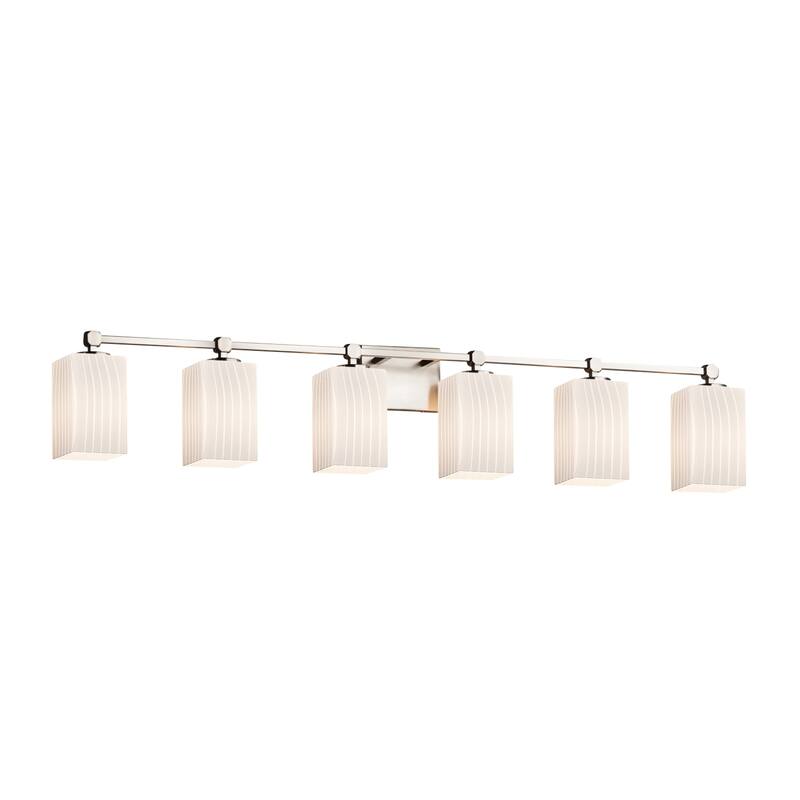 Justice Design Fusion Tetra 6-light Brushed Nickel Bath Bar, Ribbon Square - Flat Rim Shade - Silver