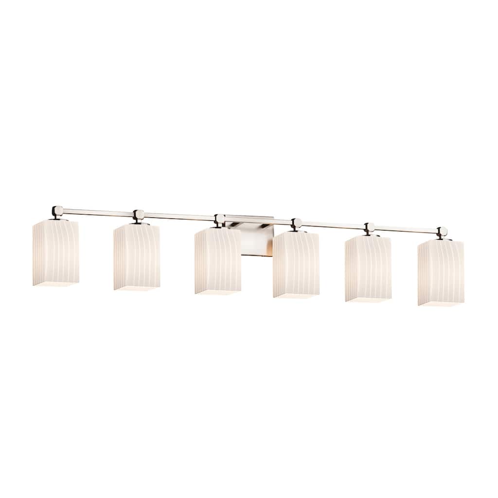 Justice Design Fusion Tetra 6-light Brushed Nickel Bath Bar, Ribbon Square - Flat Rim Shade - Silver