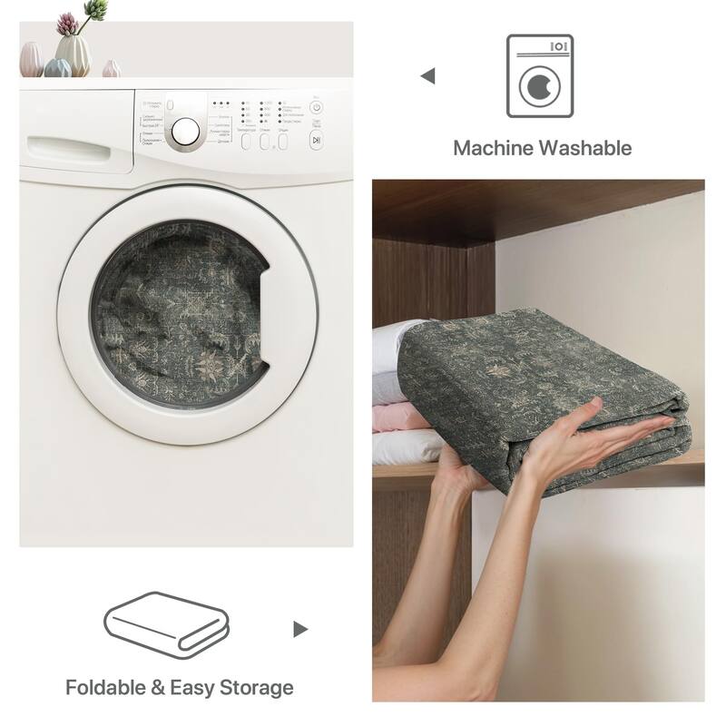 Mcow Vintage Collection Distressed Floral Low-Pile Machine-Washable Area Rug - 8' x 10'