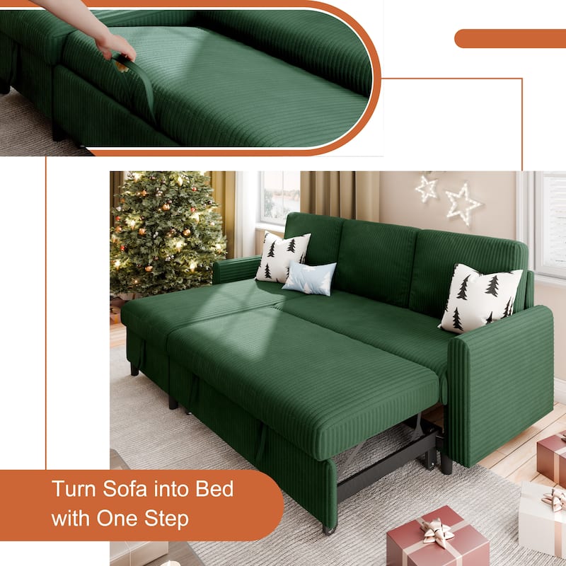 Futzca 3-in-1 Convertible Corduroy Sofa Bed with Storage, L-Shaped Sectional Couch