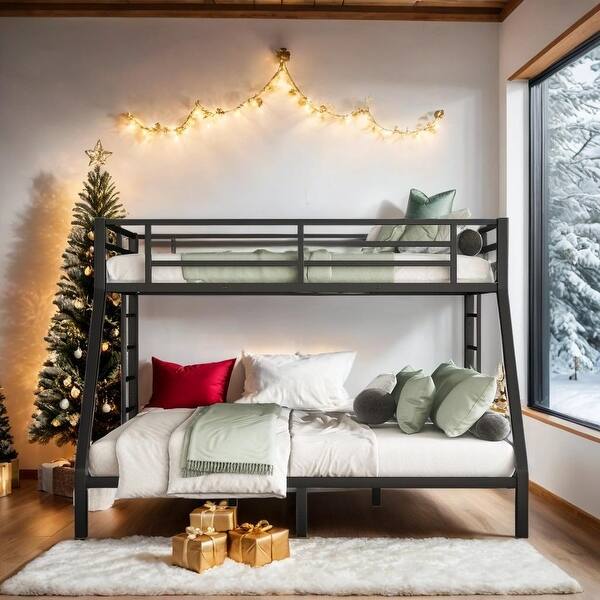 slide 2 of 7, Twin XL over Queen Metal Bunk Bed with Dual Ladders, Black Black - Twin