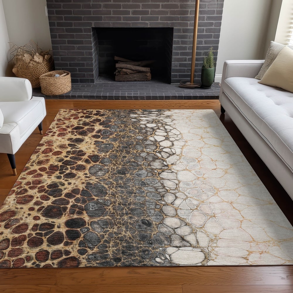 Machine Washable Indoor/ Outdoor Chantille Abstract Cobblestone Rug