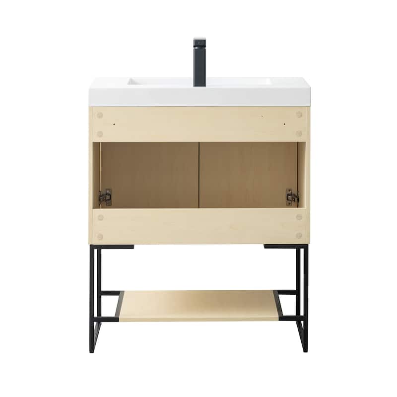 Freestanding Bathroom Vanity Set with Open Shelf & Acrylic Sink