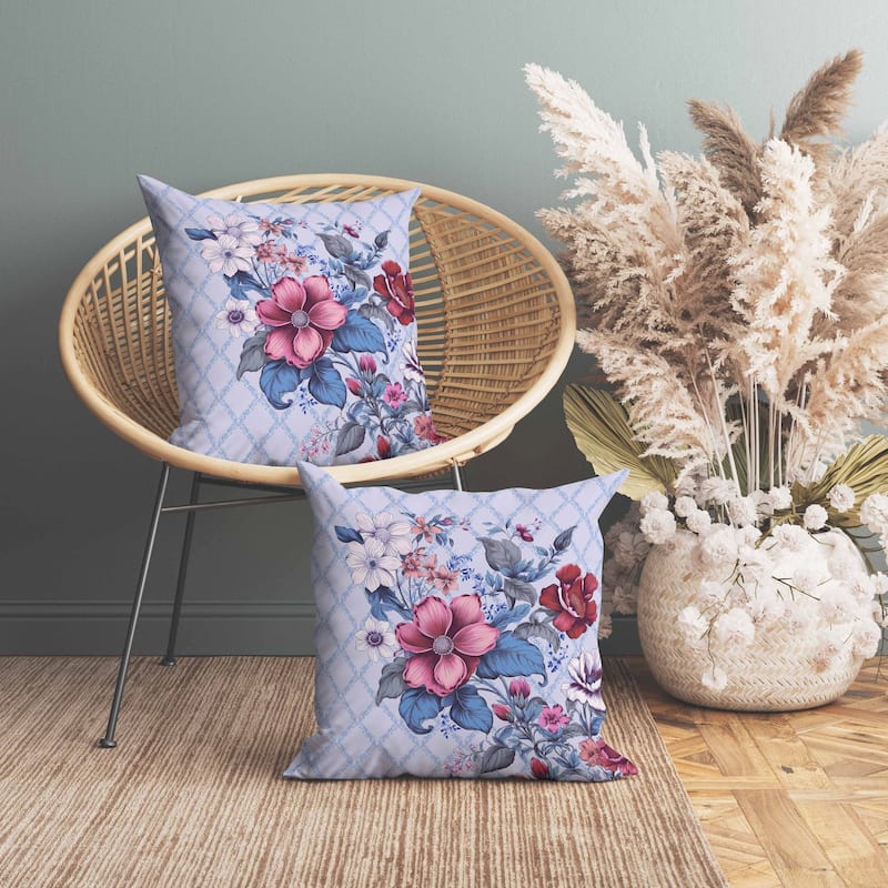 Wildflower Artistry Indoor/Outdoor Reversible Throw Pillow Blue and Red