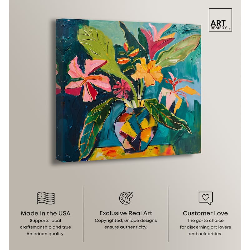Art Remedy Vase Of Bright Tropical Flowers Ii Gallery Wrapped Flowers In Vase Paintings
