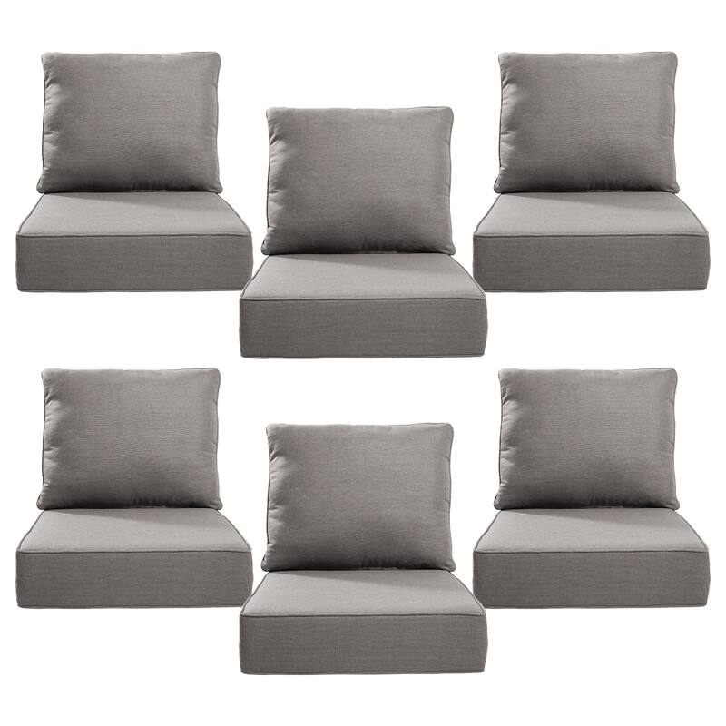 22" W x 24" D x 6" T Outdoor Lounge Chair Replacement Cushion Set Water and Fade Resistant - 6 Sets - Gray