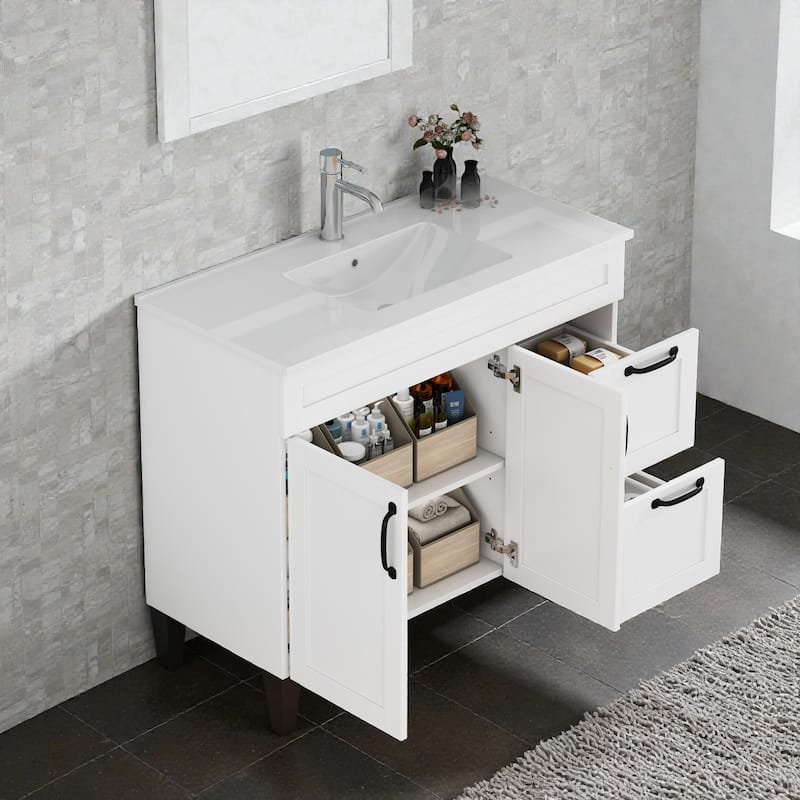 39.8" Bathroom Vanity with Sink Combo, 2 Doors and 2 Large Drawers, Soft-Close Cabinet with Black Hardware