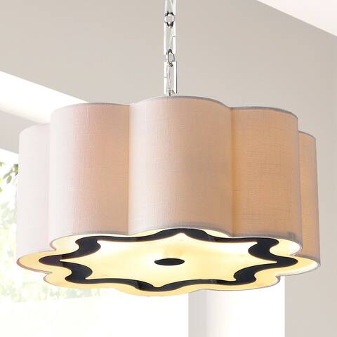 Gabrielle 4-Light 20" Adjustable Scalloped Shade Metal LED Pendant, Chrome/White by JONATHAN Y