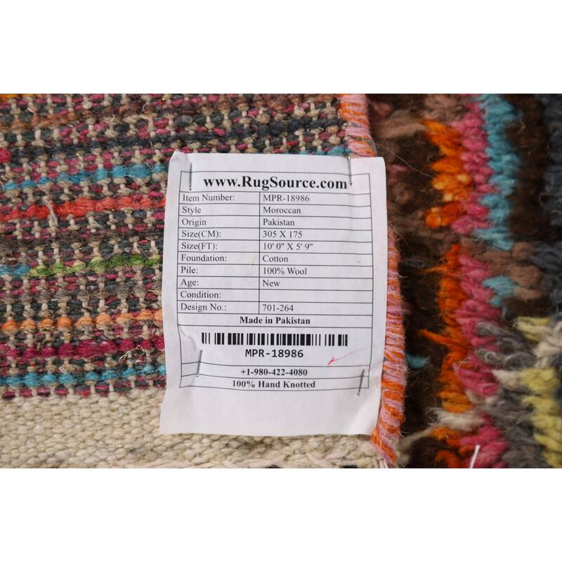 All-Over Trellis Moroccan Area Rug Hand-Knotted Wool Carpet - 5'9" x 10'0"