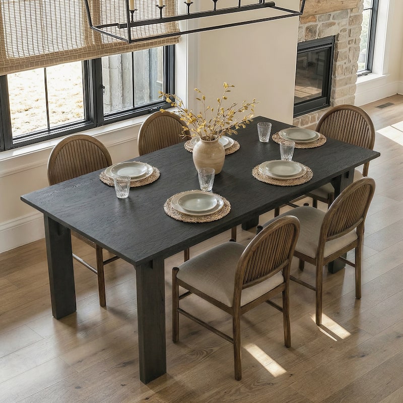 84 Inch Solid Wood Dining Table, Black Walnut Table, Large Rectangular Kitchen Table for 6-8 People Room Table
