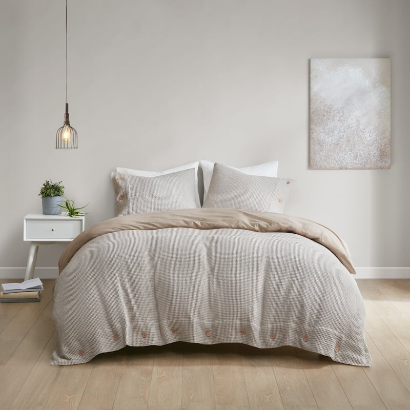 Adalyn Cotton and Rayon from Bamboo Blend Waffle Weave Duvet Cover Set by Clean Spaces