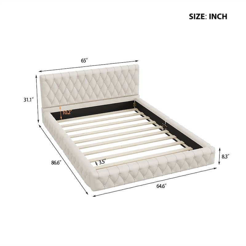 Modern Velvet Queen Size Platform Bed with Tufted Headboard