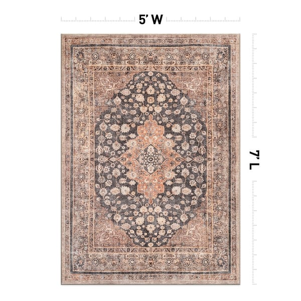 dimension image slide 1 of 27, Traditional Flat Pile Washable Rug – Pet Friendly, Non-Slip, Ideal for Living Room, Entryway, or Bedroom