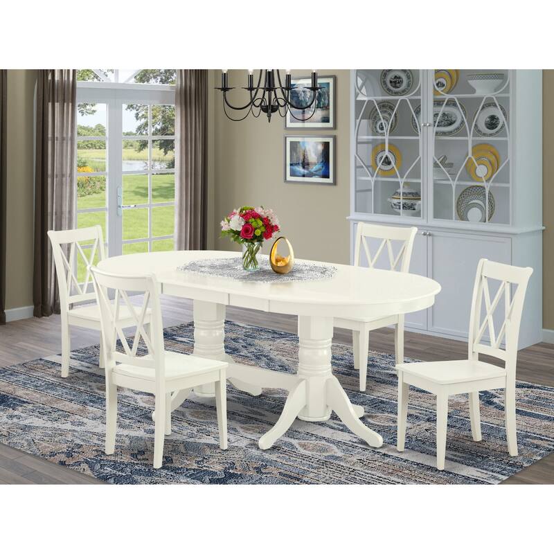 East West Furniture Dining Table Set- an Oval Wooden Table and Dining Chairs, Linen White(Pieces Options) - VACL5-LWH-W