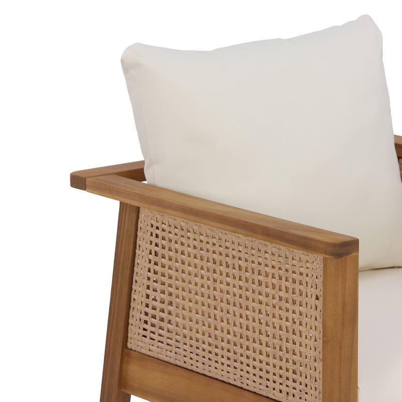 Christopher Knight Home - Set of 2 Mid-Century Modern Acacia Wood Dining Chairs with Handwoven Wicker Back and Washable Cushions