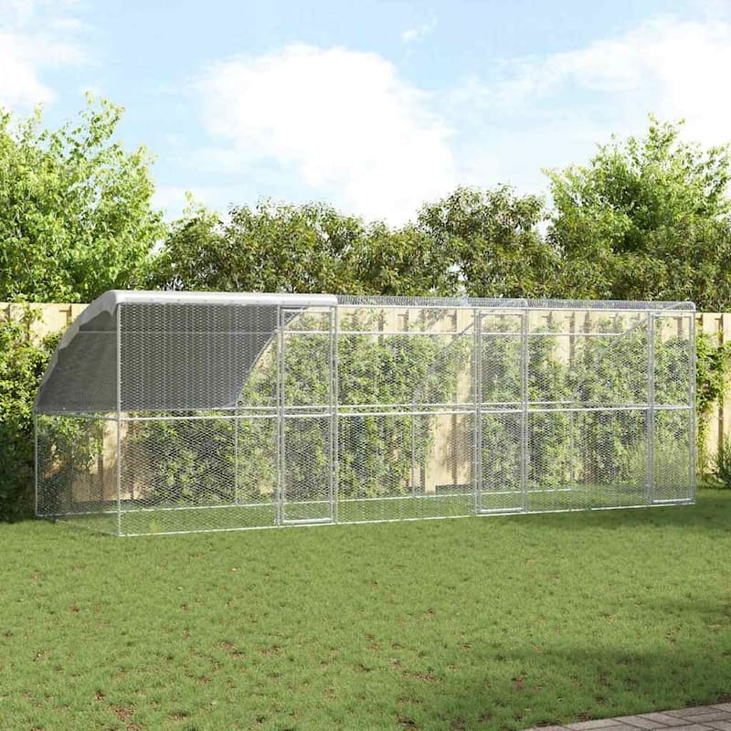 vidaXL Chicken Cage Silver 400/600/800 x 200 x 198.5 cm Galvanized steel - 600 x 200 x 198.5 cm - Silver - 3 doors