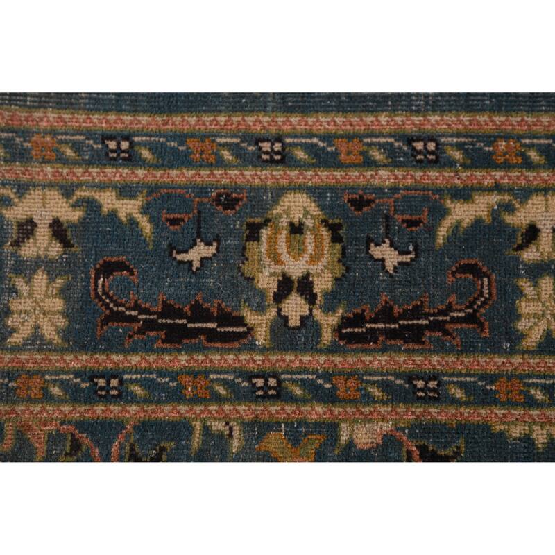 Floral Blue Oushak Vegetable Dye Square Rug Hand-Knotted Wool Carpet - 5'2" x 5'5"