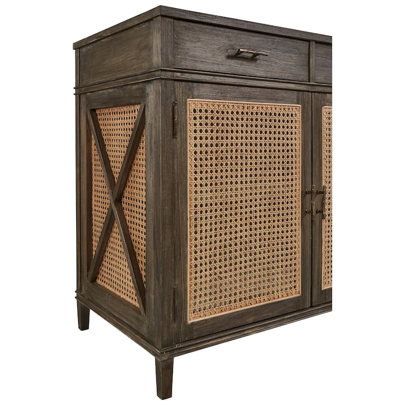 Cambridge 78-inch Open Cane Buffet with Shelves & Drawer Storage