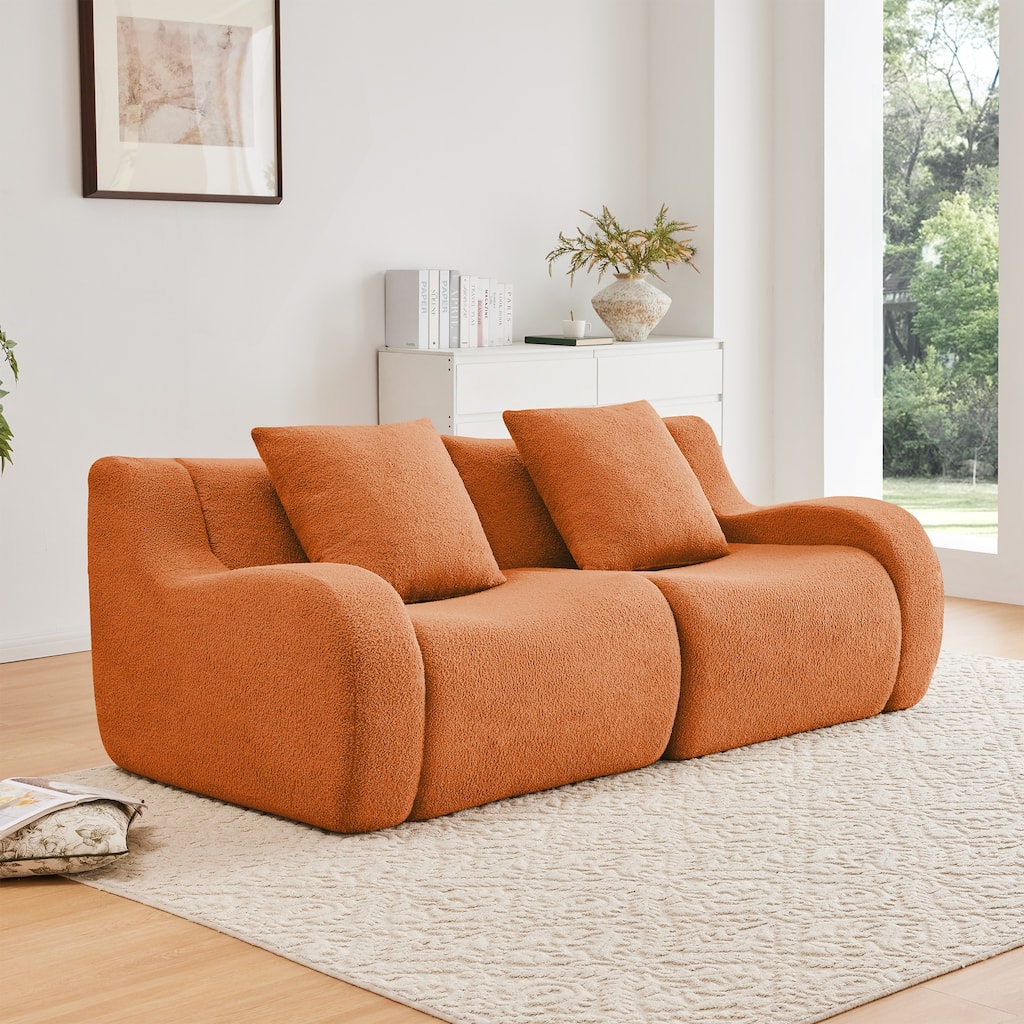 Soft Teddy Fabric Boneless Sofa, No Assembly Required Streamlined Design, Anti-Slip Design, 32D High Density Sponge