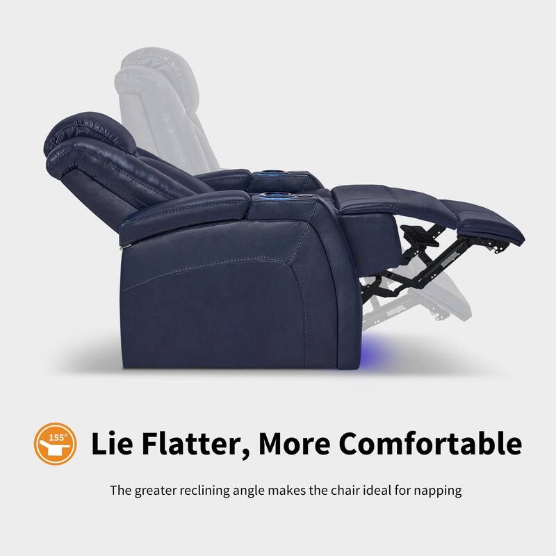 MCombo Power Recliner Chair, Home Theater Seating with Adjustable Headrest and Tray Table, Breathable Leather HTS422