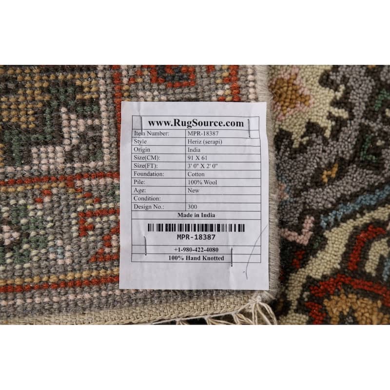 Gray Heriz Serapi Indian Accent Rug Handmade Wool Carpet - 2'0" x 3'0"