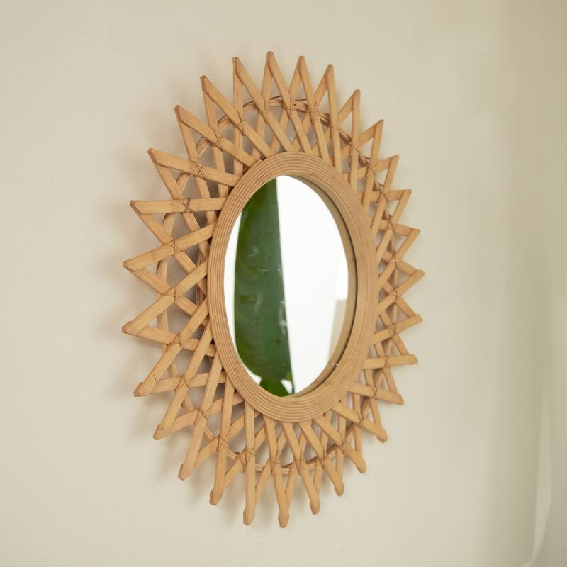 Solana Bamboo Artistry Irregular Circle Mirror - Hemp Accent, Bathroom, Bedroom - Silver