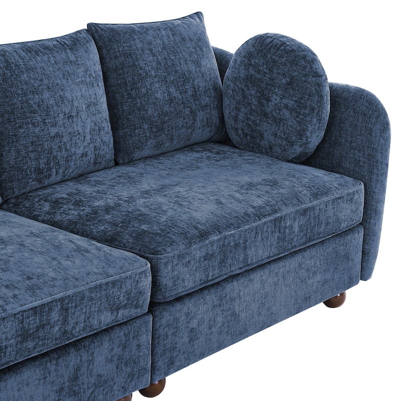 90.6" Chenille Upholstered Sofa with 6 Pillows, Modern 3-Seater Sofa Couch for Living Room Bedroom Apartment, White