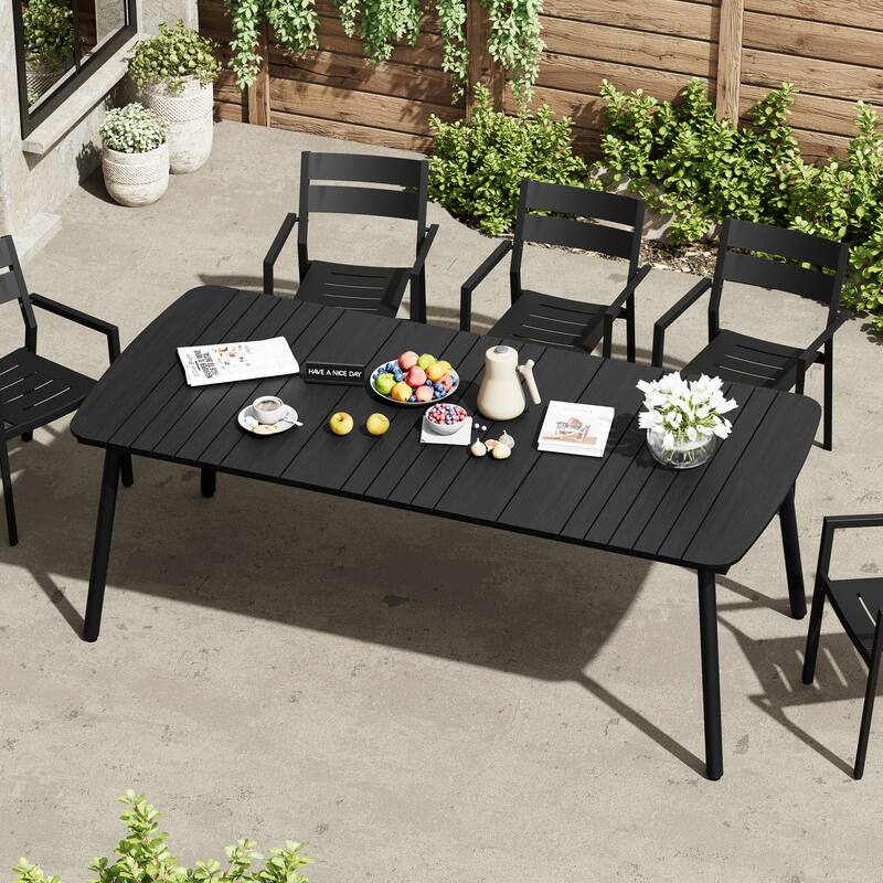 Outdoor Patio Dining Table Rectangular Aluminum Outdoor Table for 6/8/10 Person - Black, 81.5 inches long