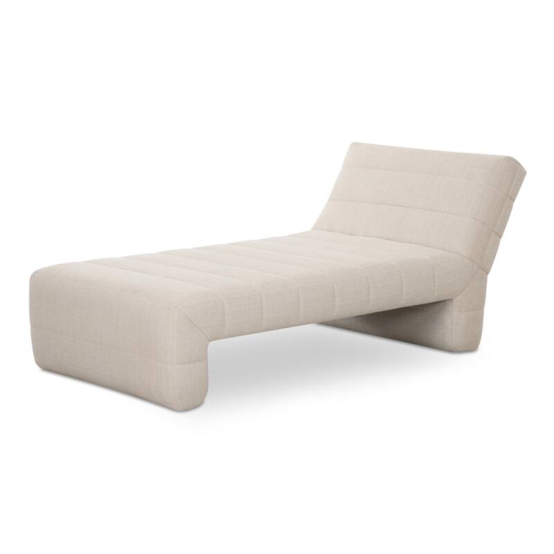 NADAAL STUDIOS Celestine Chaise, Plump Channel-Tufted Form in Velvet Upholstery, Warm Brown - Oatmeal