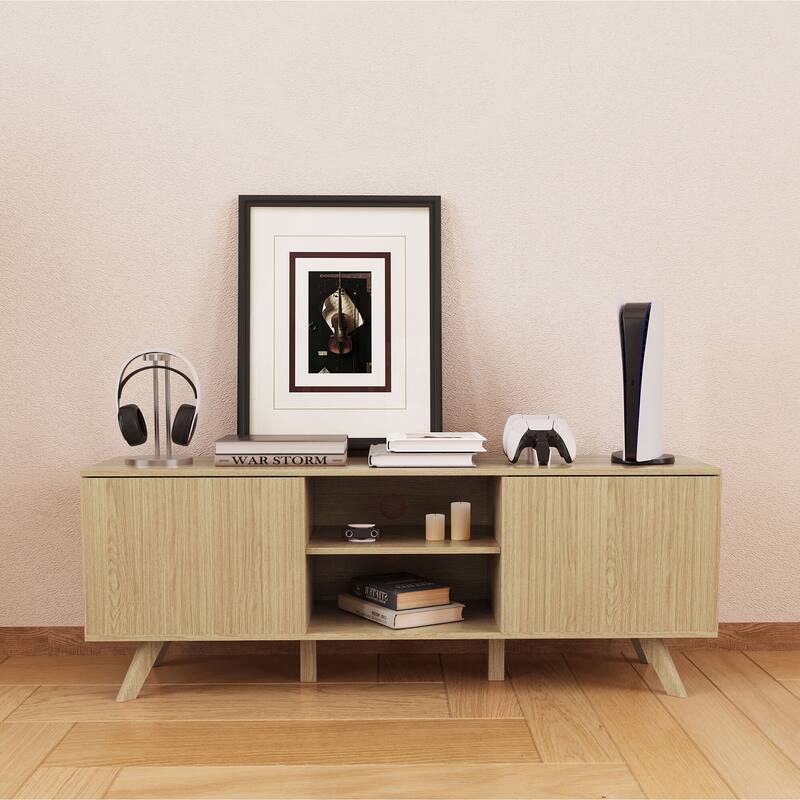 58Inch Wooden TV stand With Storage for TV up to 65Inch