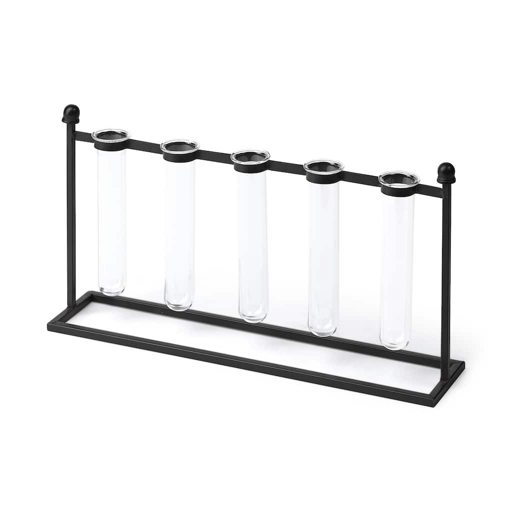 Black Metal Five Test Tube Vase - 4" W x 10" H x 19" D