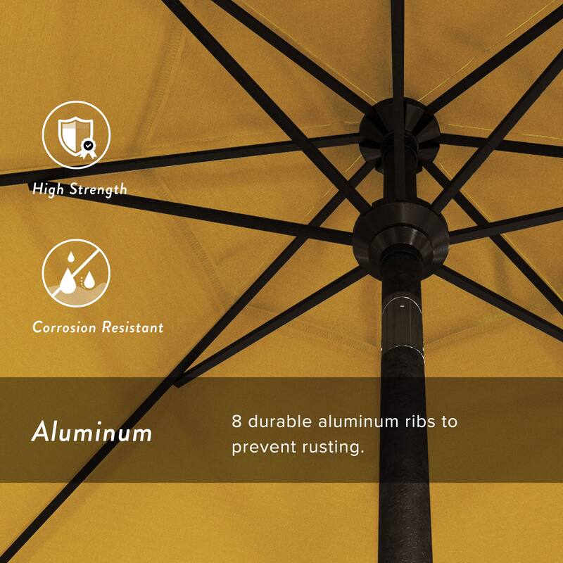California Umbrella 9' Rd. Aluminum Market Umbrella, Deluxe Crank Lift with Collar Tilt, Bronze Frame Finish, Olefin Fabric