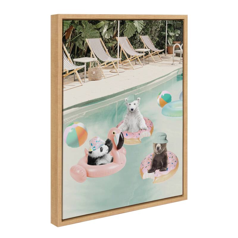 Kate and Laurel Sylvie Pool Party Framed Canvas by July Art Prints - 18x24 - Natural