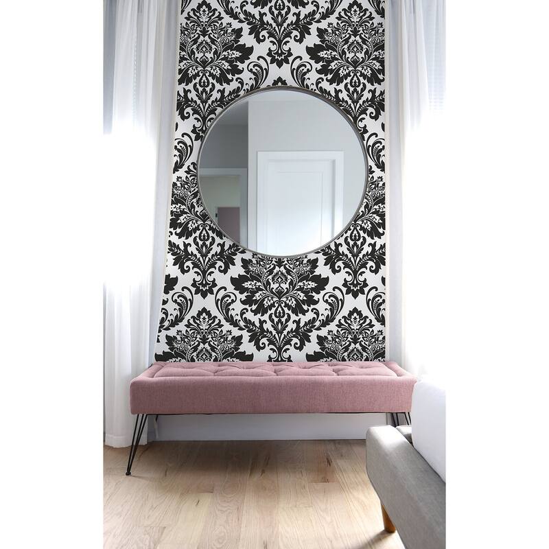 NextWall Black Damask Peel and Stick Removable Wallpaper - 20.5 in. W x 18 ft. L